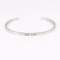 fashion stainless steel engraved just live bracelet mantra bangles for women men friends family best gift