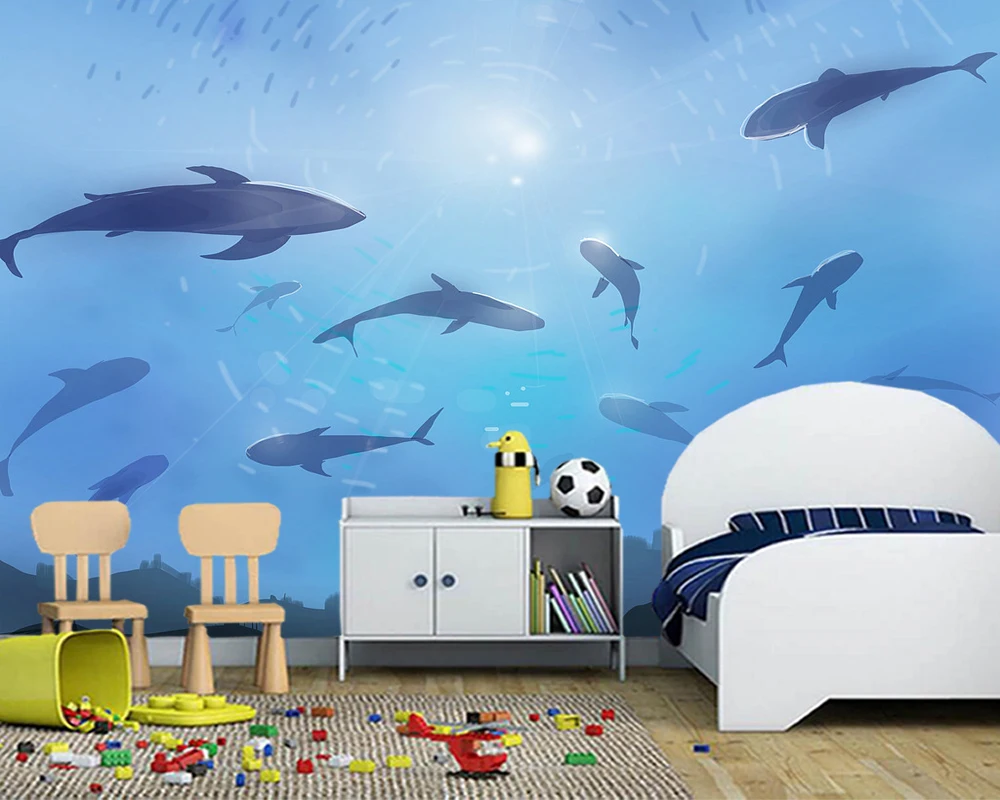 

Пользовательские papel де parede infantil, подводный фотообои с акулами для гостиная, спальня диван фон декоративные обои