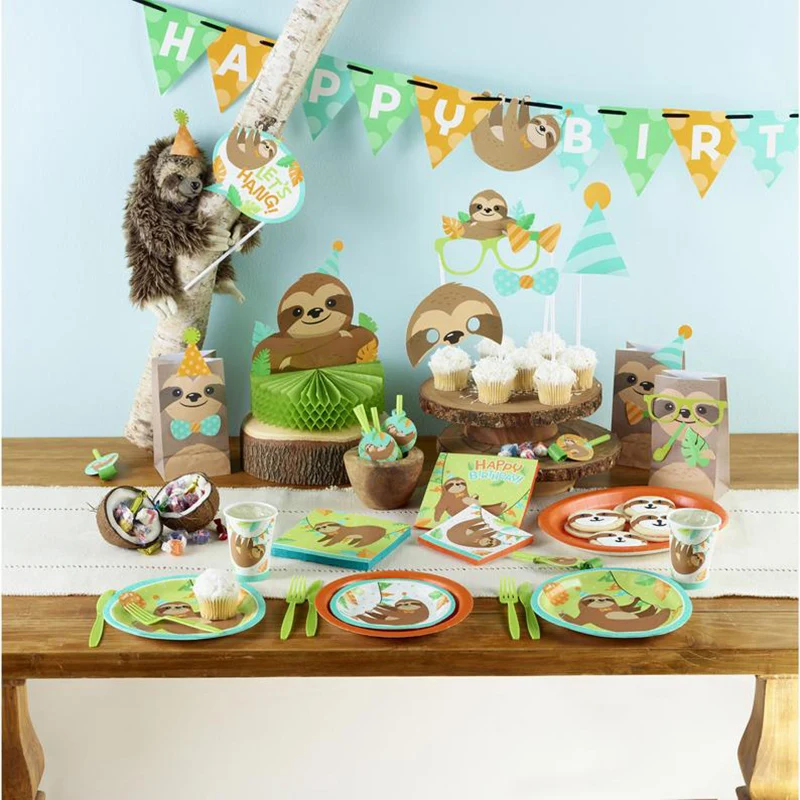 Jungle Animal Party Supplies Balloons Set Sloth Party 1st One Birthday Decor Kids Boy Baby Shower Forest Safari Party Decoration