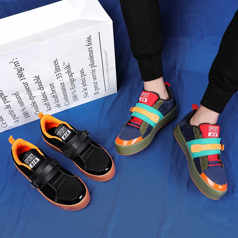 Кроссовки мужские на платформе дышащие сникерсы с цветной пряжкой микрофибра