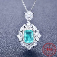 hoyon natural paraiba necklace emerald cut light green ring set real 100 s925 silver color jewelry for woman