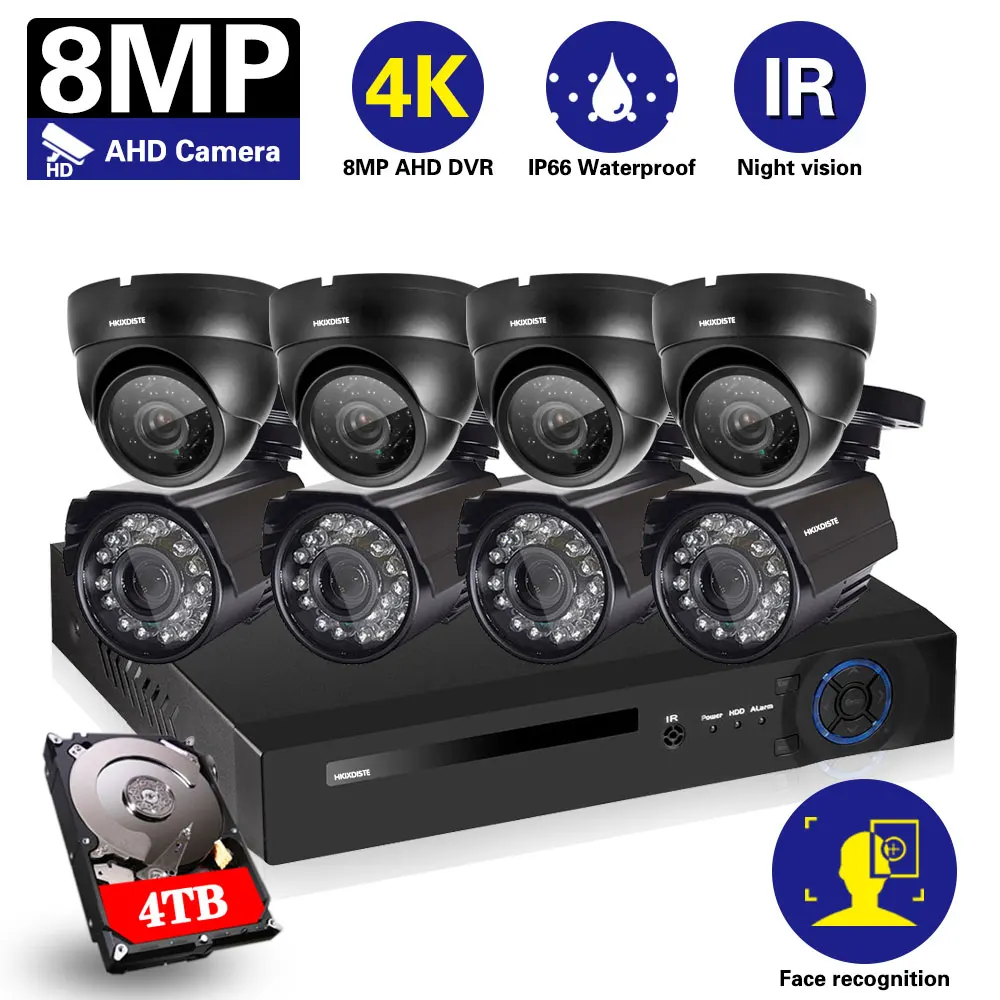 

Камера видеонаблюдения 8 МП Ultra HD 4K H.265 AHD DVR CCTV с распознаванием лица комплект уличных всепогодных камер безопасности
