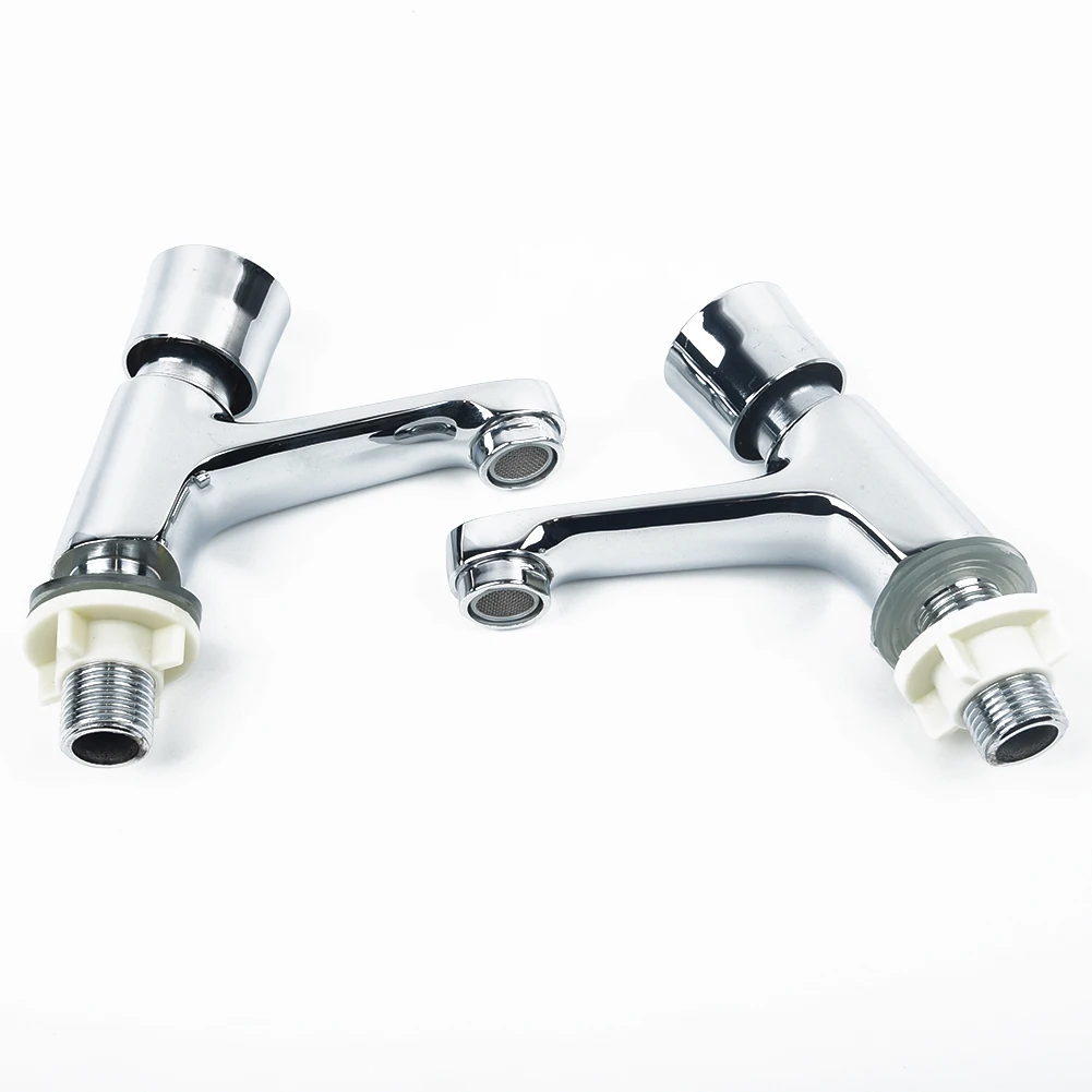 2PCS Push Down Bathroom Taps Facute For Basin Sink Hot&ampCold Brass Self-Close Handle Tap Corrosion Resistance | Обустройство дома
