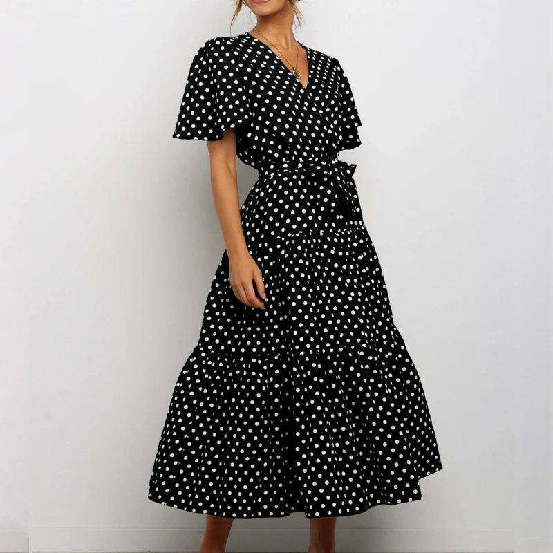 Платье женское длинное в горошек элегантный винтажный пляжный Сарафан Макси