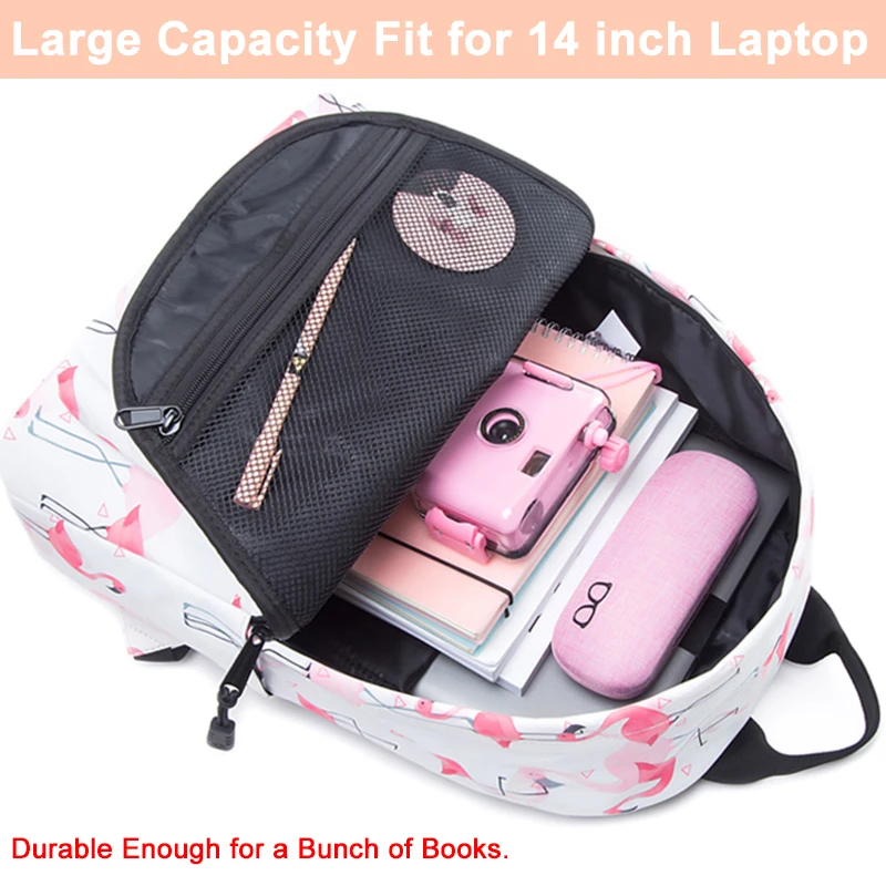 Flamingo Backpack Bag for Teenage Girls Big Capacity Travel Bagpack Durable Printed School Bags College Student Bookbag Children