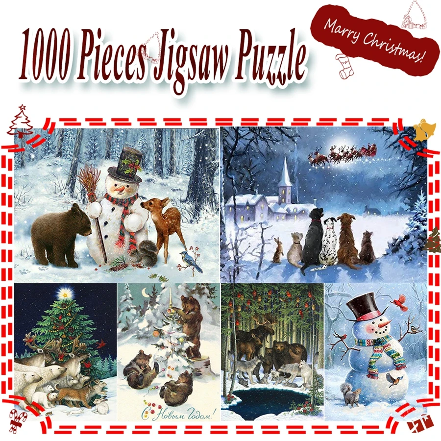

1000 Pieces Decorative Wooden Jigsaw Puzzle Toy of Animals that Celebrate Christmas DIY Personal Customized Puzzle