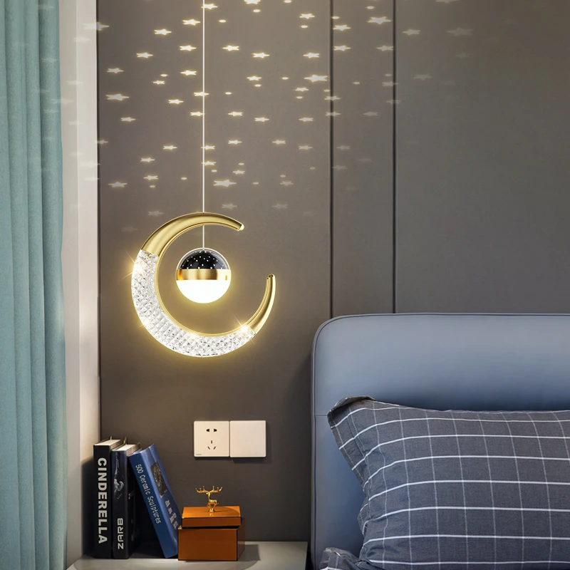 

Modern Creative Luster Star Moon LED Pendant Light for Bedroom Living Room Bedhead Restaurant Bar Kitchen Home Interior Decor