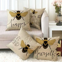 decorative cushion cover printed with yellow honeybee fauxlinen throw pillows fashionable simple and mordern style home decor