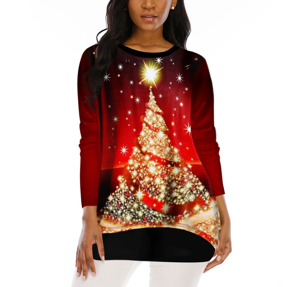 

Рождественская одежда, Женский Топ с длинным рукавом и принтом рождественской елки, мягкая удобная тонкая футболка, праздничные Топы