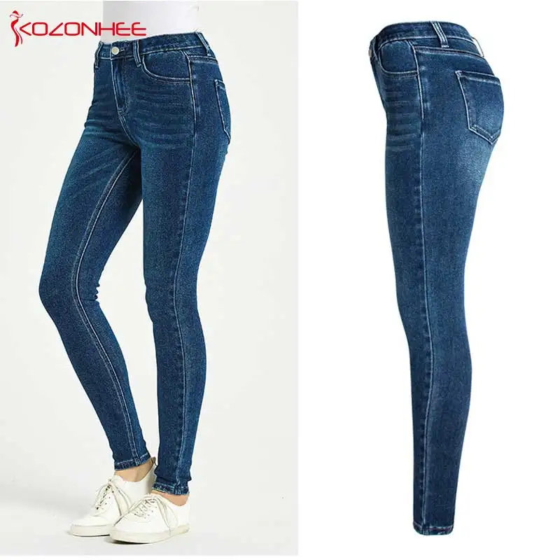 Модные Стрейчевые синие джинсы карандаш женские эластичные леггинсы с высокой