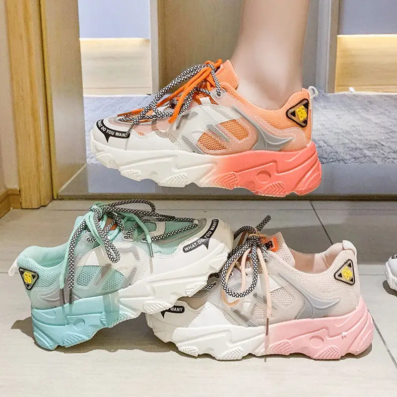 Тренд 2020 года Новинка Утолщенная обувь из сетчатого материала Дышащая женская