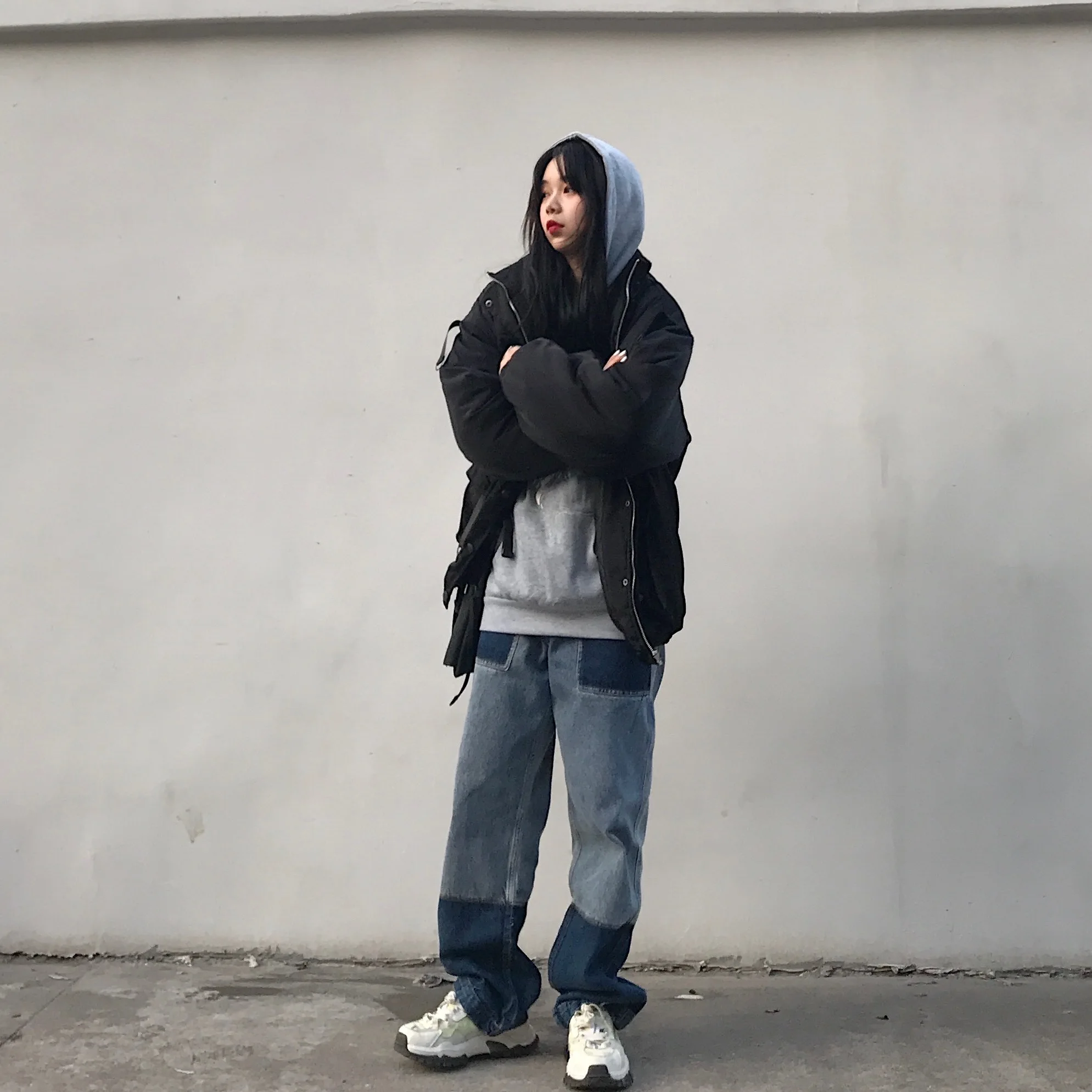 Женская свободная куртка на молнии Techwear Harajuku с длинным рукавом и карманом |