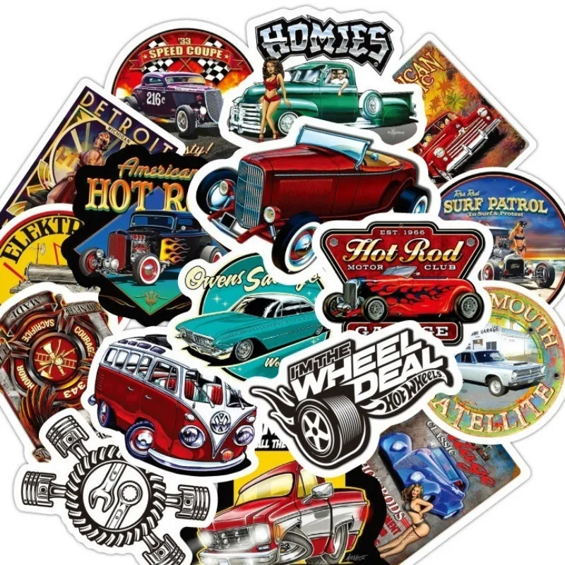 

10/30/50 PCS Classic Creative Modified Car Pattern Car Waterproof Notebook Hand Account Trolley Case Graffiti Stickers Wholesale