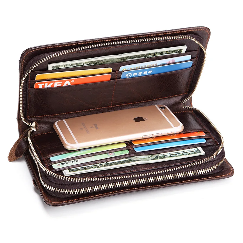 

New Business OL Handheld Clutch Bags Men's Double Zipper Mobile Phone Passport Wallet Men Purse Multi-usage Cards Coin Bag