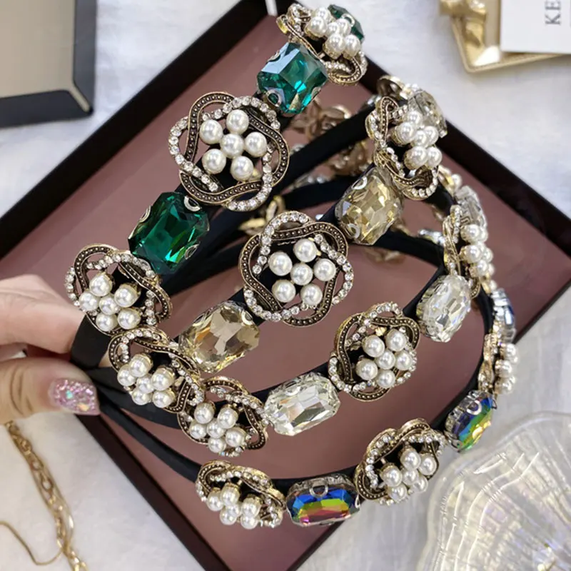 

Baroque Simulated Pearl Headband For Woman Bridal Wedding Hair Accessories Geometric Crystal Head Hoop Alloy Pearls Hair Hoop