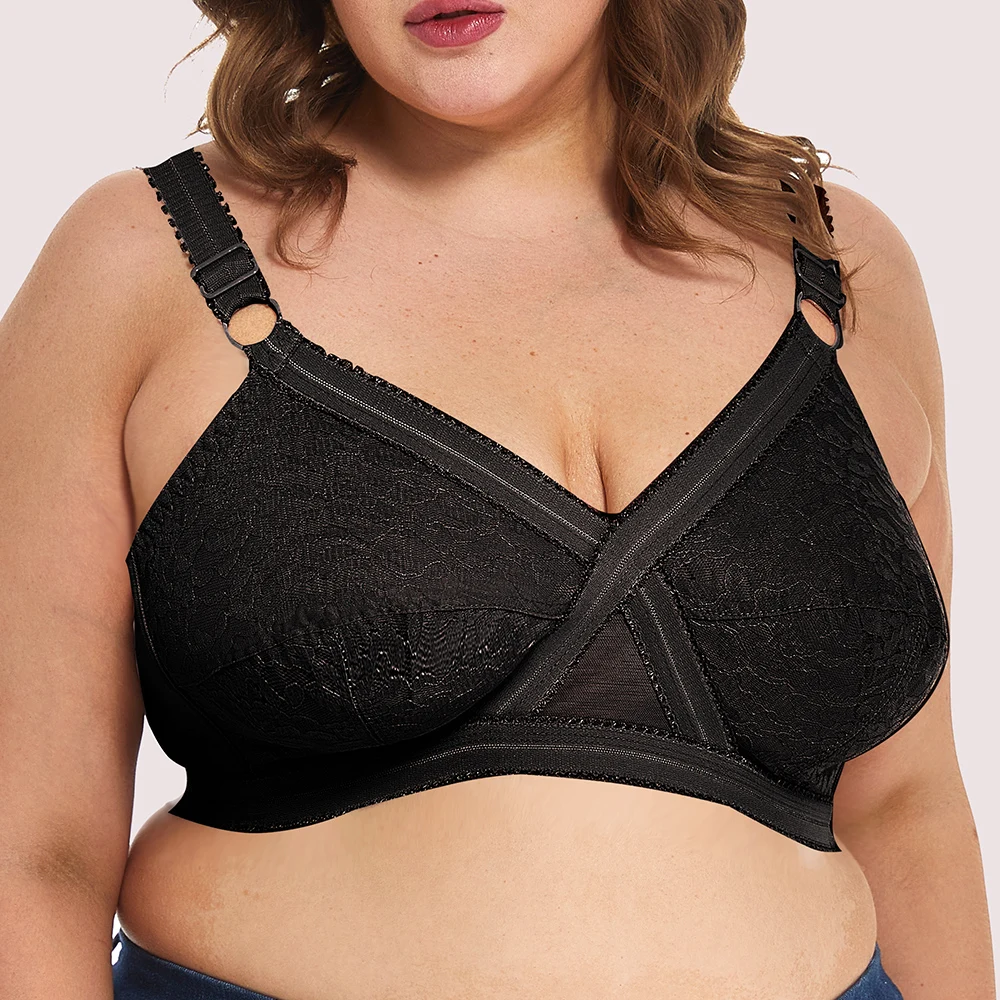 New Plus Size Women Bra Unlined Wide Shoulder Strap Lingerie Full Large Cup Wireless Female Underwear Tops Size 34-48