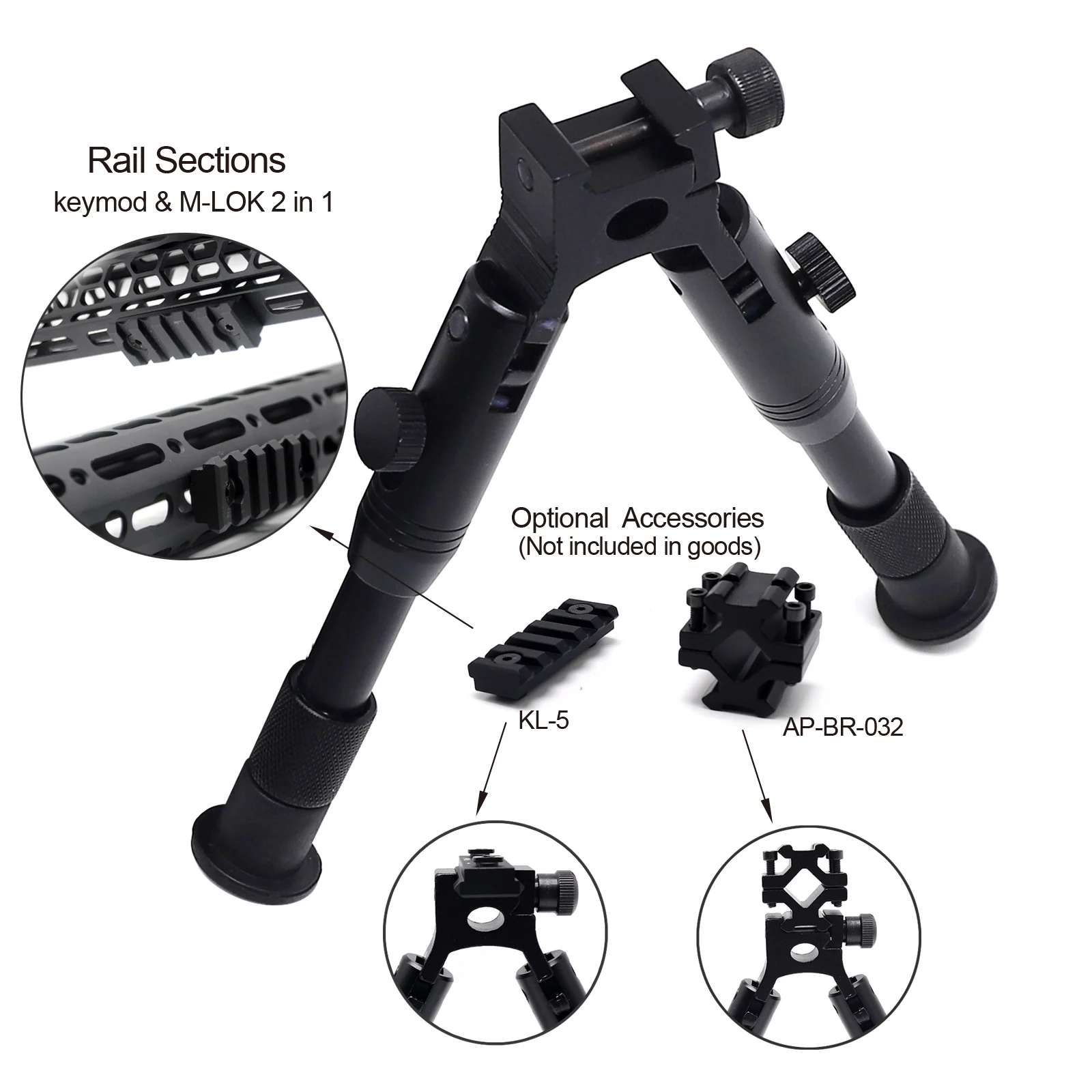 

Aplus 6" Inches Short Tactical Bipod Adaptor Stand Adjustable Spring Return 20mm Picatinny Mount Adapter