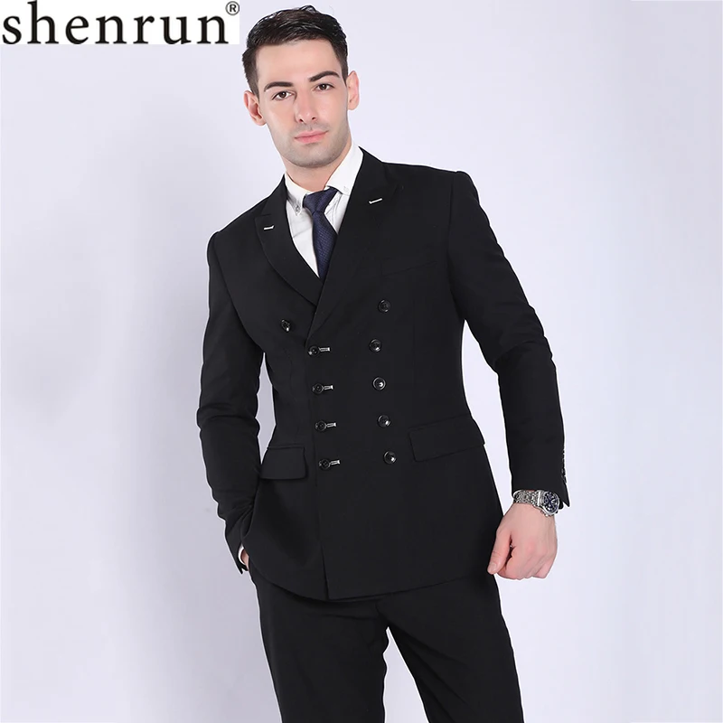 Модные мужские костюмы Shenrun черный темно синий двубортный костюм пиджак и брюки