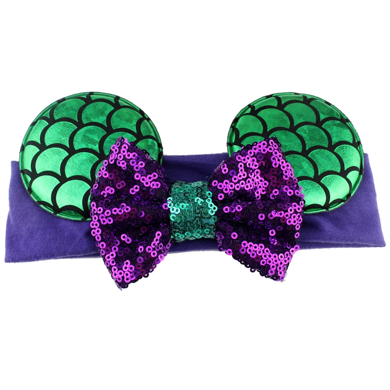 Navidad Минни уши зеленый русалка Блестящий бант с пайетками Девушка повязка на