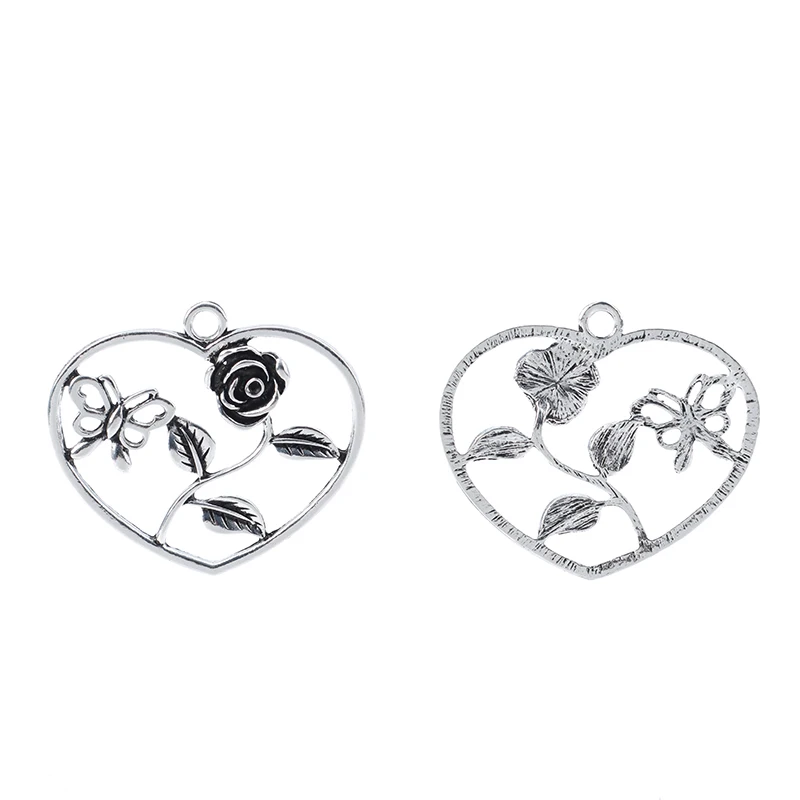 ZXZ 5 шт. тибетские серебряные ажурные подвески с открытым сердцем цветком розы