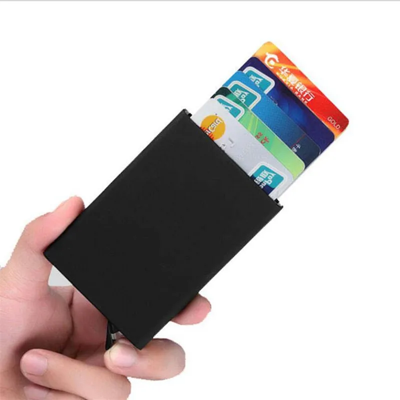 automatic stainless steel credit card holder men slim anti protect travel id cardholder women rfid wallet metal case porte carte free global shipping
