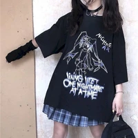 2021 summer short sleeve t shirt female korean dark retro anime girl print loose black student graphic tees women tshirts gothic