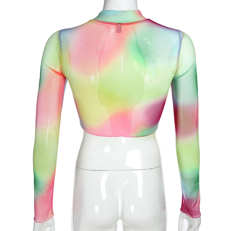 Галстук краситель печати прозрачный сетчатый сексуальный футболка для женщин