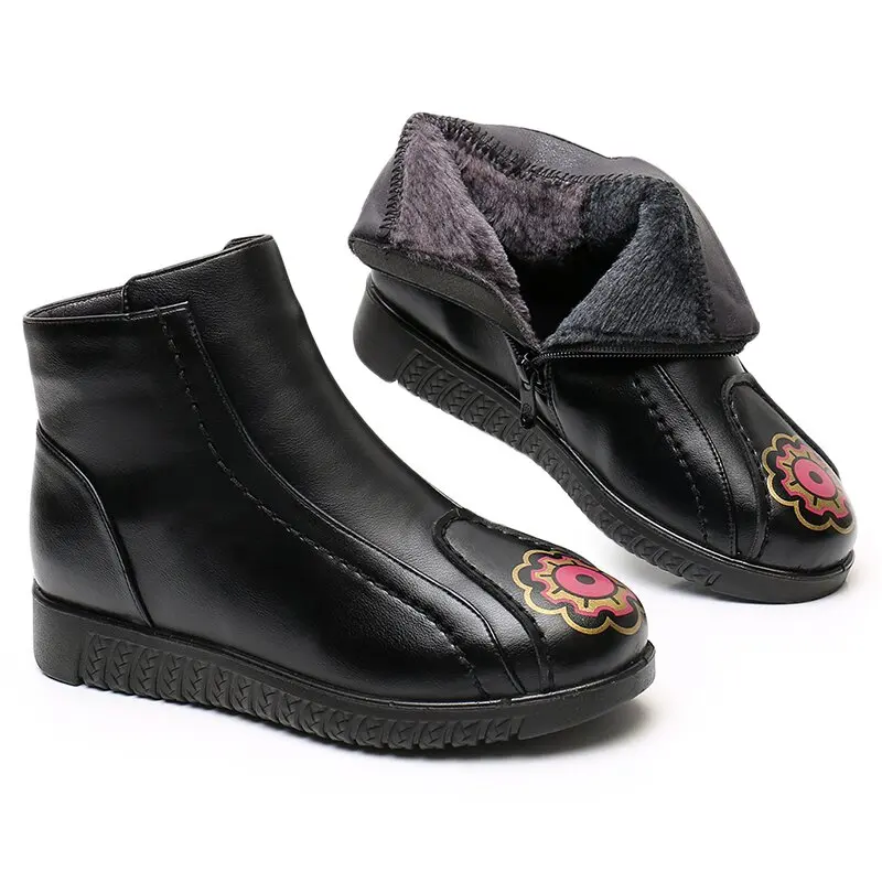 

Женские кожаные водонепроницаемые ботинки TOACEK, повседневные зимние черные ботильоны с боковой молнией на Плоском Каблуке