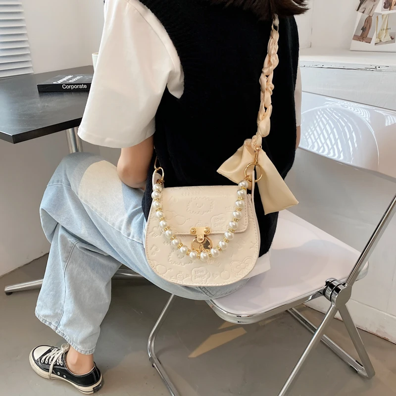 

Bags 2021 new trendy fashion leather handbags 2020 messenger bags women's summer all-match beaded shoulder bag