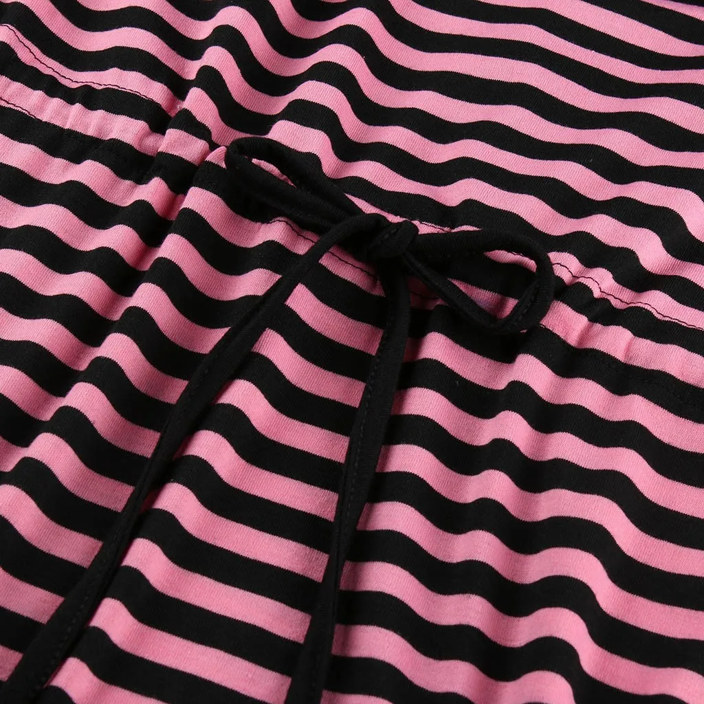 Платья для беременных Полосатое миди платье с длинным рукавом Одежда зимнее