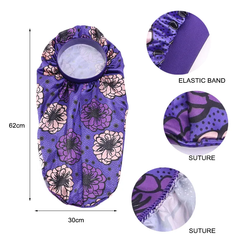 Новый длинный капот атласное шелковое для женщин Ночной сон шапка волос Носок