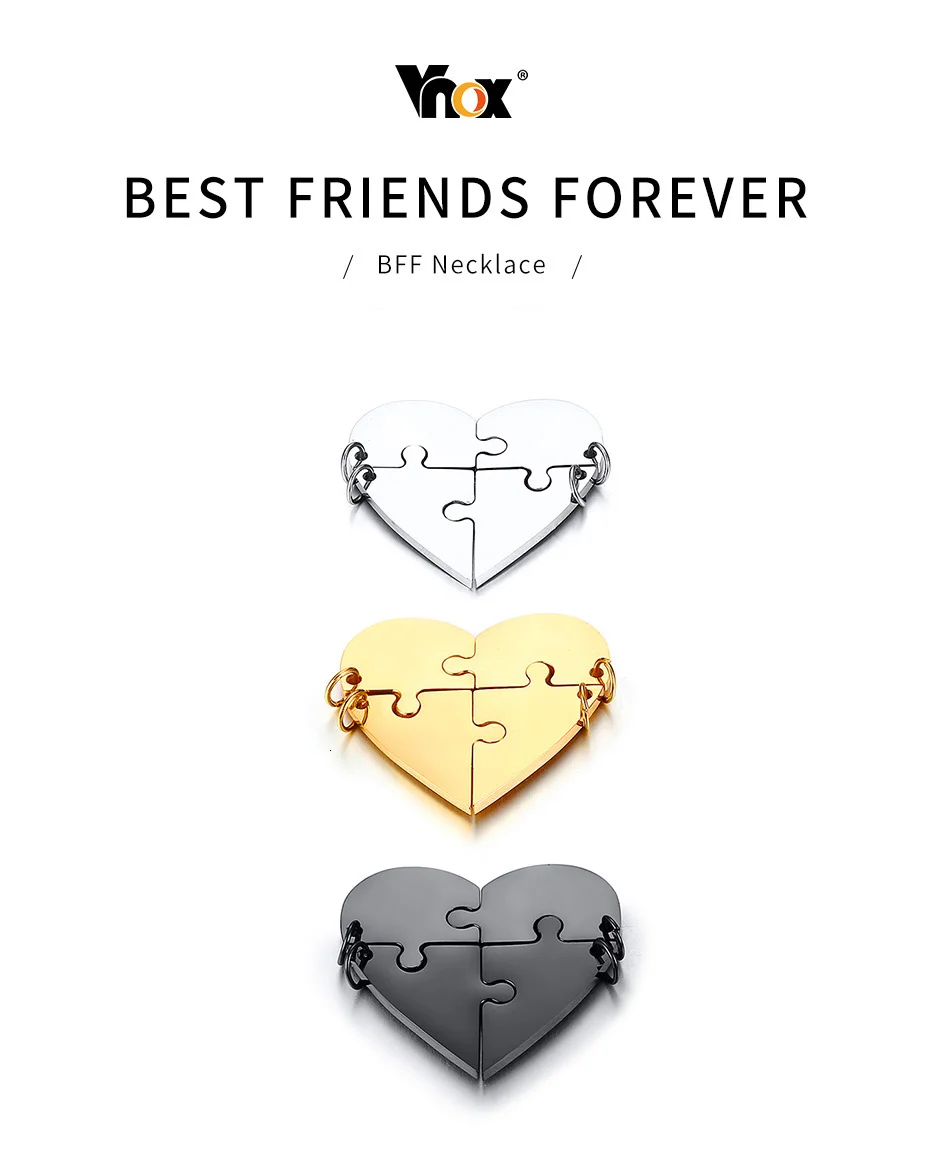 Vnox 4 шт./компл. Головоломка Сердце Семья Love Подвеска дружба BFF Ожерелья гравировка Нержавеющая сталь колье с 2" цепи