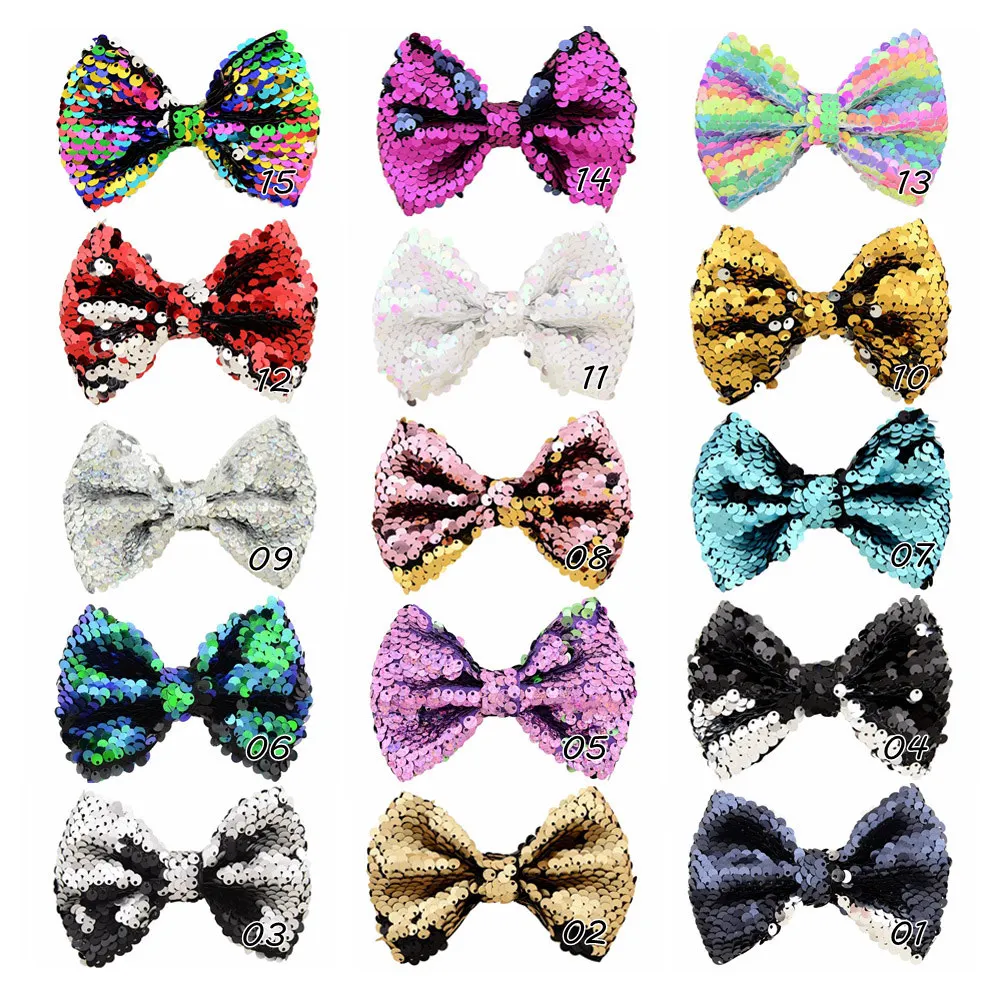 

4 Inch Colorful Sequin Hair Bows With Clip For Baby Girls Boutique Handmade Hair Clips Barrettes Headwear Hair Accessories 103