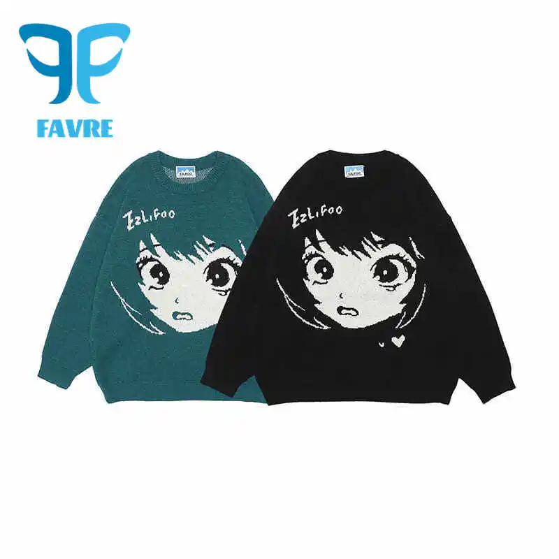 

FAVRE Couples Pullovers Oversize Anime Y2k Aesthetic Kawaii Gothic Sweater Men Autumn Winter Japanese Style Streetwear