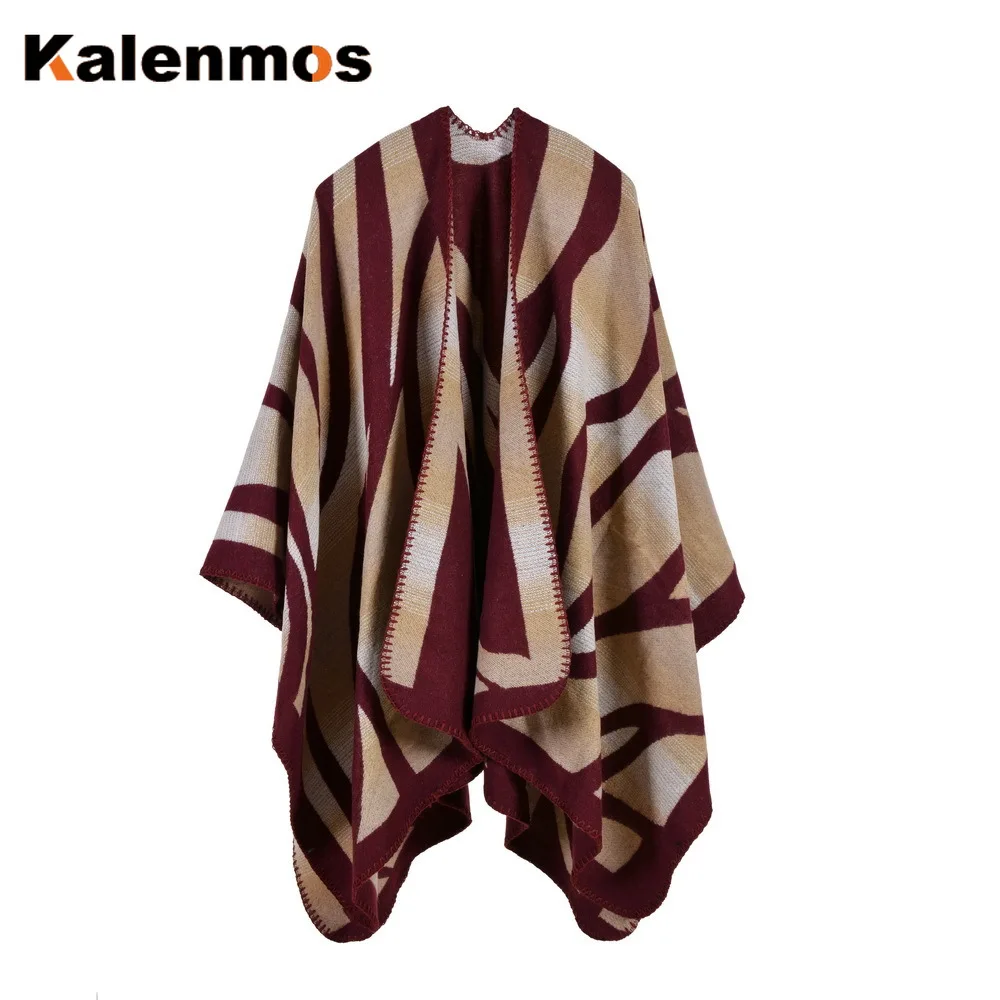 Плащ-пончо шарф Женская Геометрическая искусственная кашемировая накидка с