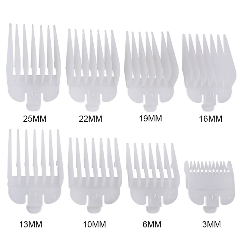 

8Pcs Professional Hair Clipper Limit Comb Guide Attachment Size Barber Replacement 3/6/10/13/16/19/22/25mm Shaving Combs