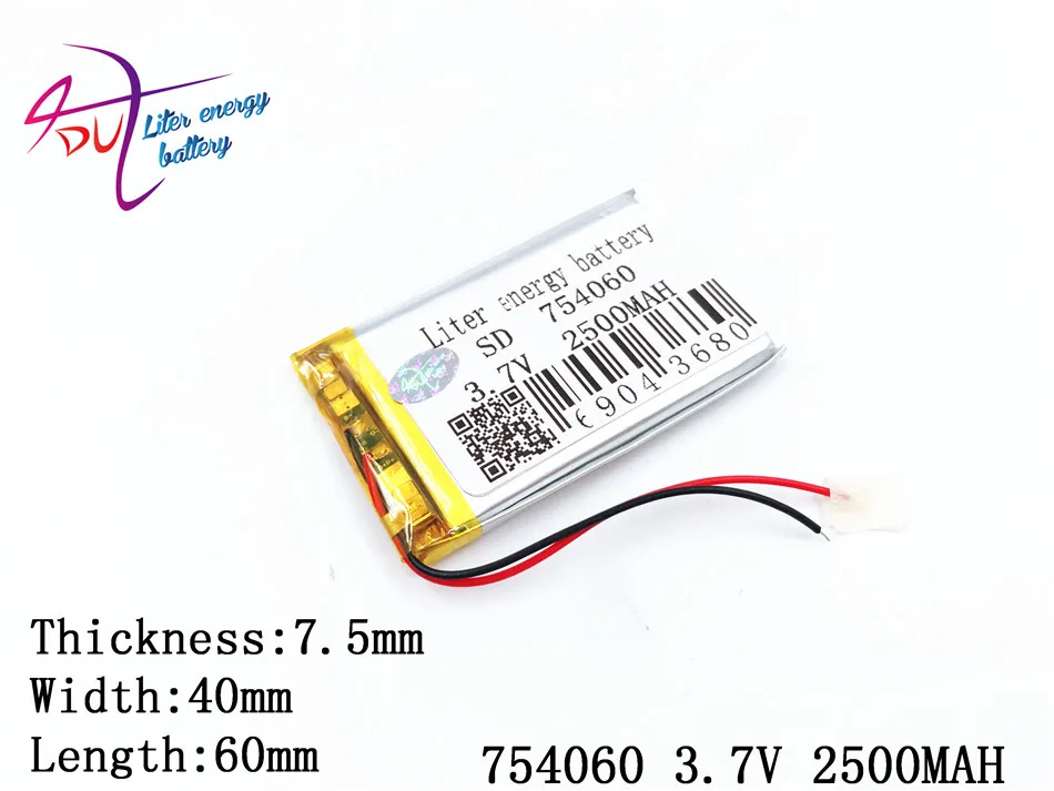 3 7 V 2500mAH 754060 PLIB Полимерный литий ионный/литий ионный аккумулятор для dvr GPS mp3 mp4