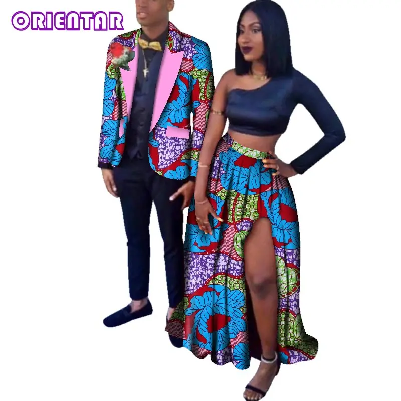 2020 African Print Couple Clothing Women Long Skirt and Men Outwear Coat African Party Couple Clothes for Women Mens WYQ28