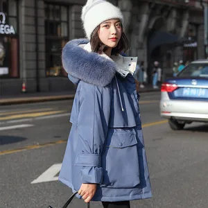Зимние толстые теплые пушистые пуховые пальто женские тонкие большие меховые пальто парки с капюшоном и воротником из натурального Лисьего меха с большими карманами F2244