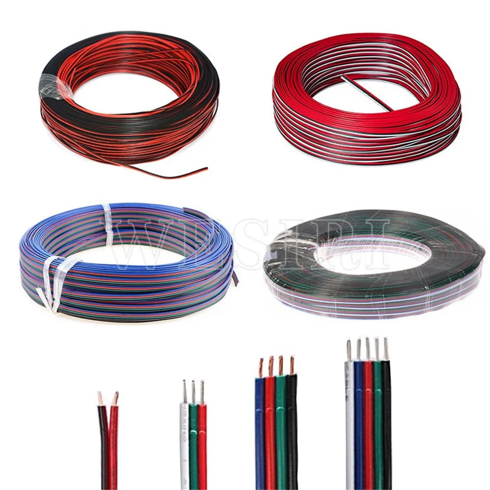 100 м 2Pin/3Pin/4Pin/5Pin 22AWG/20AWG/18AWG мм удлиняющий кабель для WS2812 WS2811 5050 3528 Светодиодные