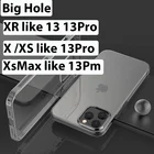Силиконовый ТПУ чехол с большим отверстием под заказ для iPhone XR как 1313Pro ,X XS как 13pro,Xsmax как 13Promax
