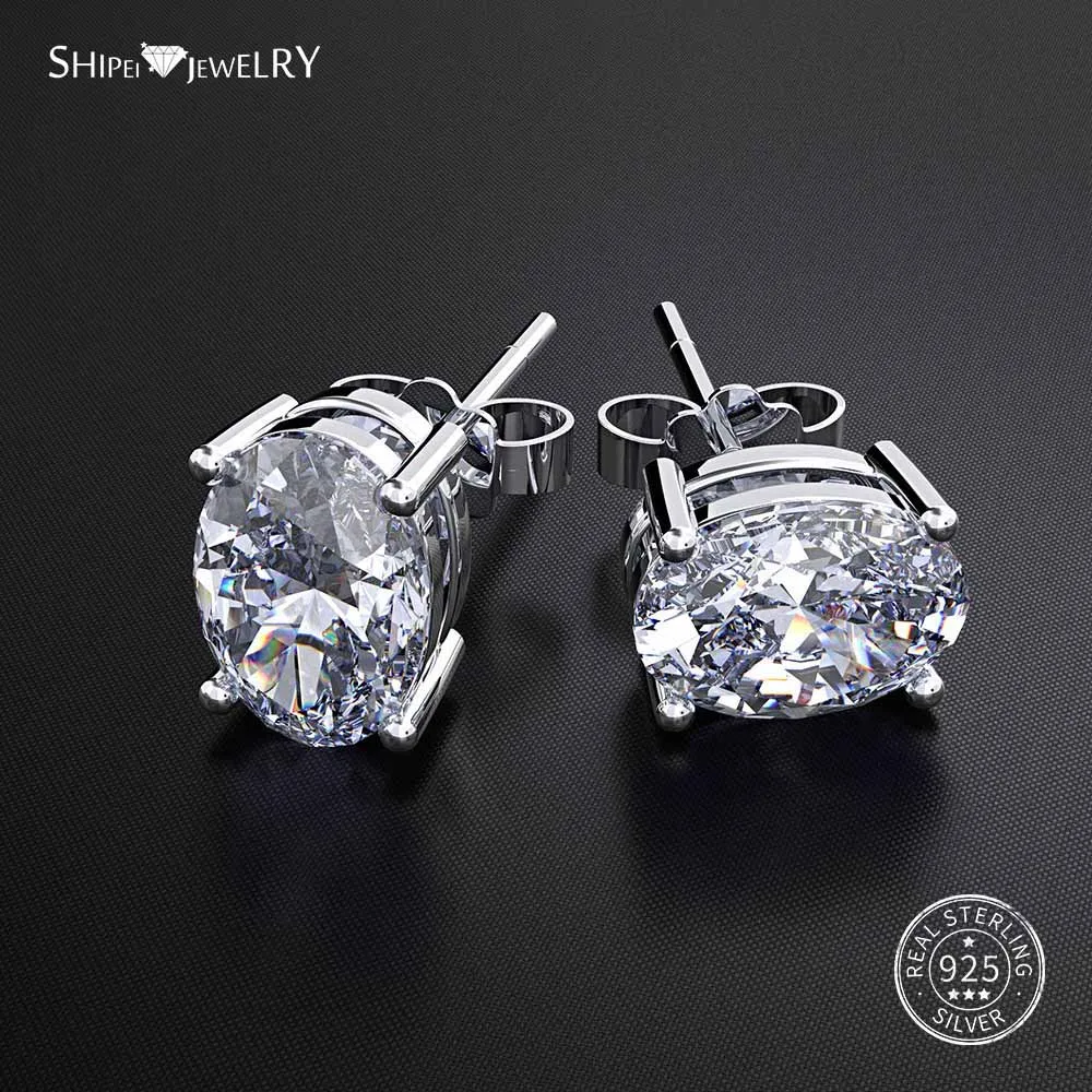 White Sapphire Shipei 925 пробы серебряные ювелирные изделия Сапфир Изумруд Рубин гипоаллергенные овальные серьги-гвоздики для женщин подарок на день рождения - Цвет камня: White Sapphire