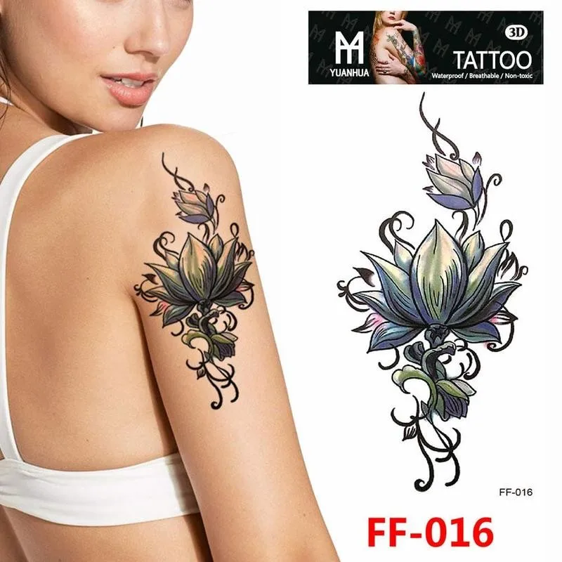 

1pc Waterproof Temporary Tattoo Black Double Rose Maple Leaf Wolf Flower Tattoo Sticker Female Men Couple Arm Body Art Sticker