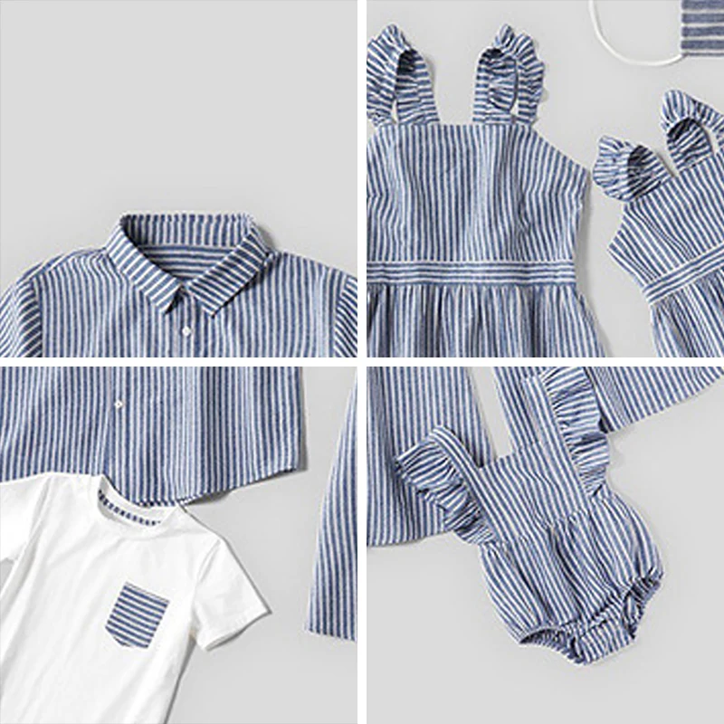 

Keelorn Family Matching Outfits New Fashion Mother Daughter Striped Dresses Summer Dad And Son Matching Tops Baby Romper