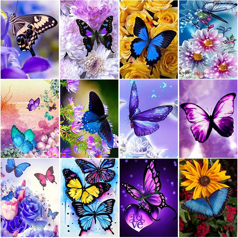 

DIY Butterfly 5D Painting With Diamond Mosaic On Self-Sticker Canvas Full Drill Embroidery Cross StitchKit Hotel Art Decoration