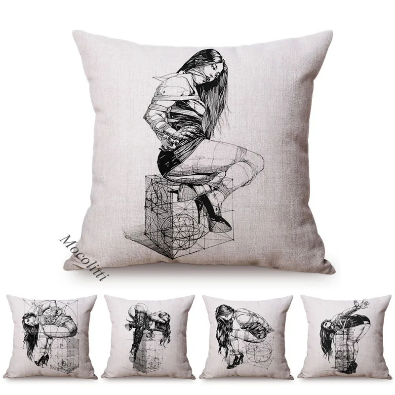 Sketch Art Home Decoration Cushion Cover Sexy Lady Woman But