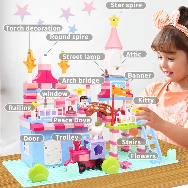 174 шт. розовый принцесса замок Строительные блоки Друзья дом Кирпичи DIY