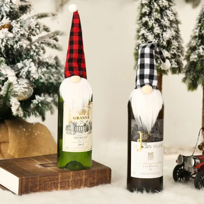 

Christmas Champagne Bottle Cover Decorations Lucky Gnome Faceless Doll Christmas Crafts Ornament Home Xmas Party Decor Supplies