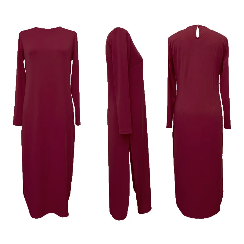 Fashion Saudi Arabia Islamic Female Abaya Dress+Trouser Two-piece Set Solid Color Muslim Clothing Longue Femme Musulman De Mode