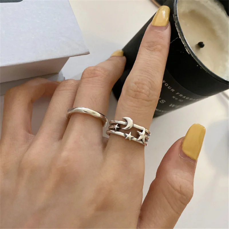 

Simple Star and Moon Opening Three-layer Ring Cold and Cool Retro Men's Women's Holiday Gift Party Jewelry Wholesale